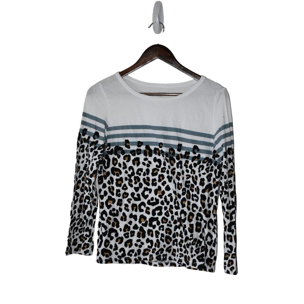 Loft Outlet White Leopard Print Stripe Long Sleeve Size S